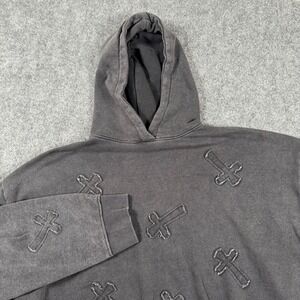Daisy Street Large Gray‎ Cross Embroidered Pullover Hoodie Relaxed Fit Women's